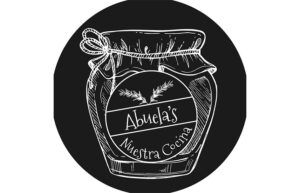A logo of a jar with a cloth on top, secured with a string. It says Abuela's Nuestra Cocina
