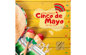 A graphic with a sombrero and maracas. It says Vive Mexico Cinco de Mayo