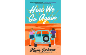 A book cover with two people stepping into a van. It is titled Here We Go Again.