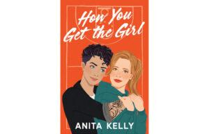 An orange book cover with two women in eachothers' arms