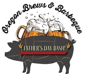A graphic of a pig with beers on it's back. It says Oregon Brews & Barbeques Father's Day Bash!