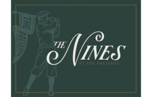 A green graphic with an illustrated person swinging a golf club. It says The Nines.