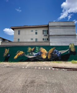 Mural of butterflies and grapes in downtown McMinnville, OR
