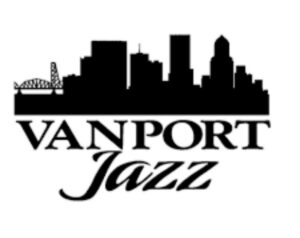 A logo with a skyline of Portland and it says Vanport Jazz.